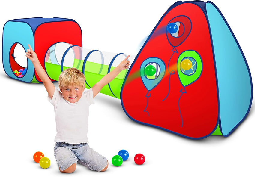 Kiddey Tunnel and Ball Pit Play Tent | 3pc Pop Up Toddler Gym Tunnels with Tents for Kids, Toddlers, Infants Boys & Girls | Indoor & Outdoor Gift Game | Baby Crawling Pits for Playground