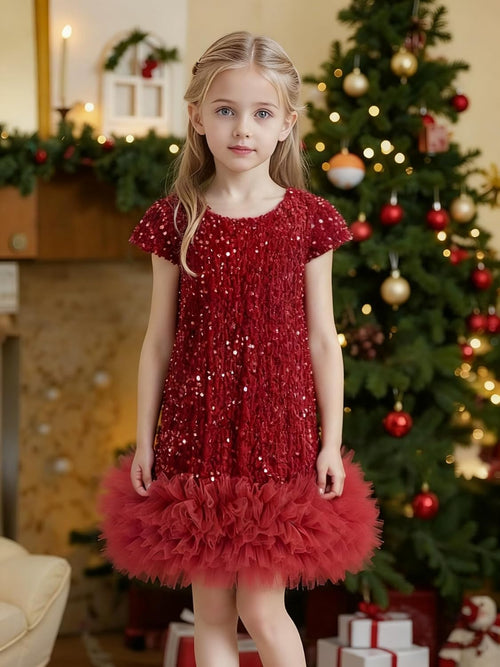 Tutu.kk Toddler Girls Sequin Dress A-Line Sparkly Sleeveless Wedding Gown Party Dresses for Girls