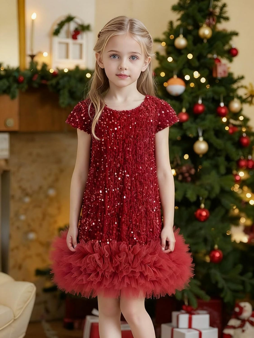 Tutu.kk Toddler Girls Sequin Dress A-Line Sparkly Sleeveless Wedding Gown Party Dresses for Girls