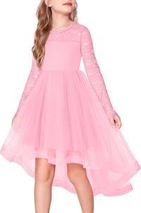 Arshiner Flower Girl Lace Tutu Dresses High Low Hem Long Sleeve Flowy Formal Party Wedding Dress
