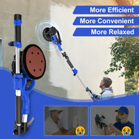 Drywall Sander, 1000W Popcorn Ceiling Removal Tool, Automatic Drywall Sander with Vacuum Dust Collection, LED Light, 6 Variable Speed 800-2200RPM,15Pcs Sanding Discs, Foldable & Extendable Handle