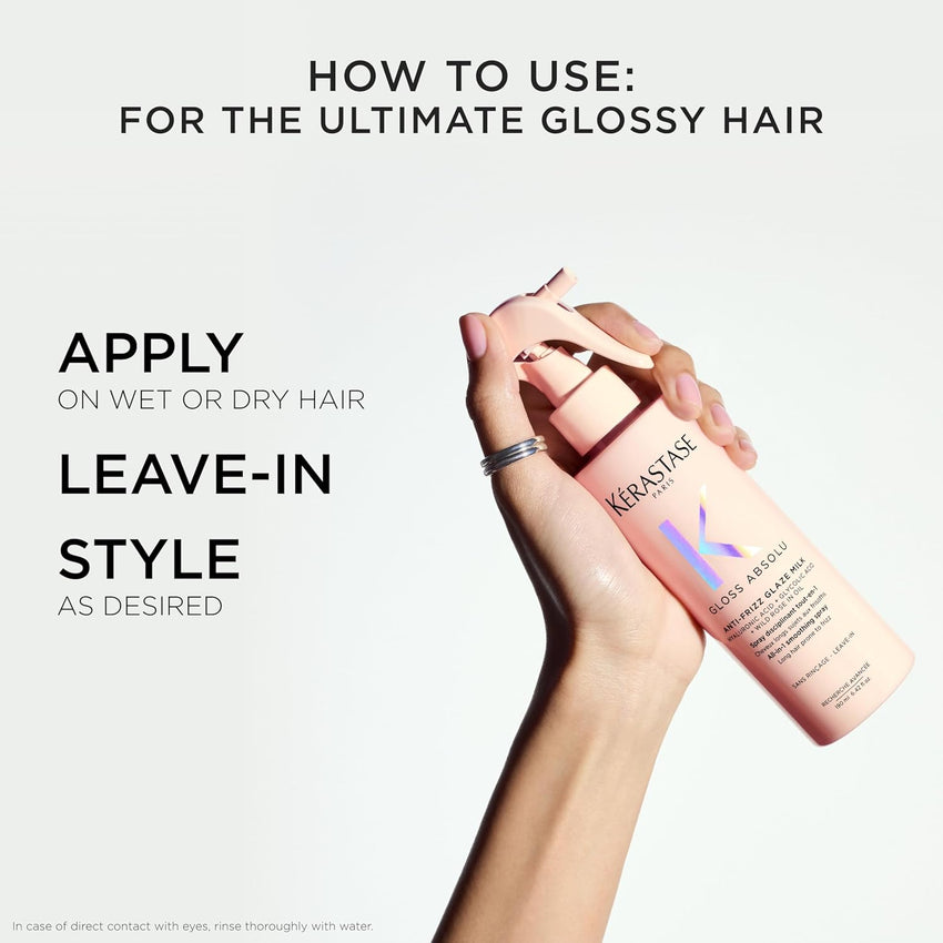 Kerastase Gloss Absolu Anti-Frizz Glaze Milk - Instantly Detangles, Hydrates & Smooths, Eases Blow-Dry, Absorbs Frizz & Fly-Aways, Protects from Heat & Humidity, For Long Hair