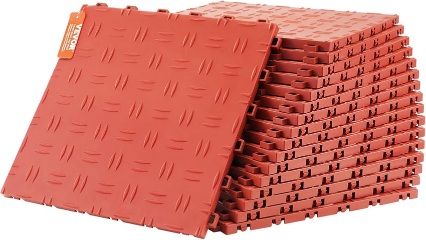 VEVOR Garage Tiles Interlocking, 12 x 12 x 0.53 inch 50 Pack Garage Floor Covering Tiles, Non-Slip Double-Sided Texture Garage Flooring Tiles, for Garages, Basements, Repair Shops, Black