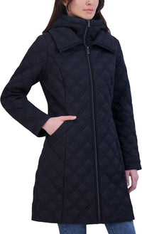 TAHARI Women's Quilted Jacket – Silky Taffeta, Water-Resistant, Attached Hooded Bib, Zip-Out Front, Fully Lined