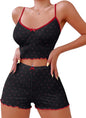 Hilinker Womens Graphic Print Ribbed PJ Set Crop Cami Tops and Shorts Cute Pajamas Set