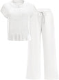 ANRABESS Women Two Piece Outfits Crochet Sheer Knit Sweater Top Wide Leg Pants Lounge Matching Sets Sweatsuit Travel Clothes