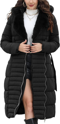 Bellivera Women's Puffer Jacket Lightweight Quilted Hooded Long Down Alternative Coat with Belt