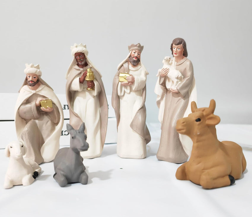 Nativity Sets for Christmas 10 Pieces - Hand Painted Nativity Scene Indoor, 4.8" Classic Figurines Holy Family Jesus Manger Crib Ornament, Xmas Decorations
