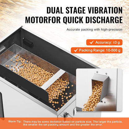 VEVOR Powder Filling Machine, 0.022-1.1lbs/10-500g, Automatic Intelligent Particle Weighing Filling Machine, Bottle Bag Powder Filler Particle Dispenser for Tea Seeds Grains Powder Flour Beans Glitter