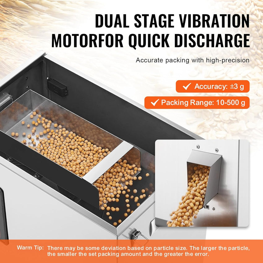 VEVOR Powder Filling Machine, 0.022-1.1lbs/10-500g, Automatic Intelligent Particle Weighing Filling Machine, Bottle Bag Powder Filler Particle Dispenser for Tea Seeds Grains Powder Flour Beans Glitter