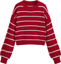 CIDER Women’s Cropped Striped Sweater Long Sleeve Crew Neck Trendy Pullover Tops