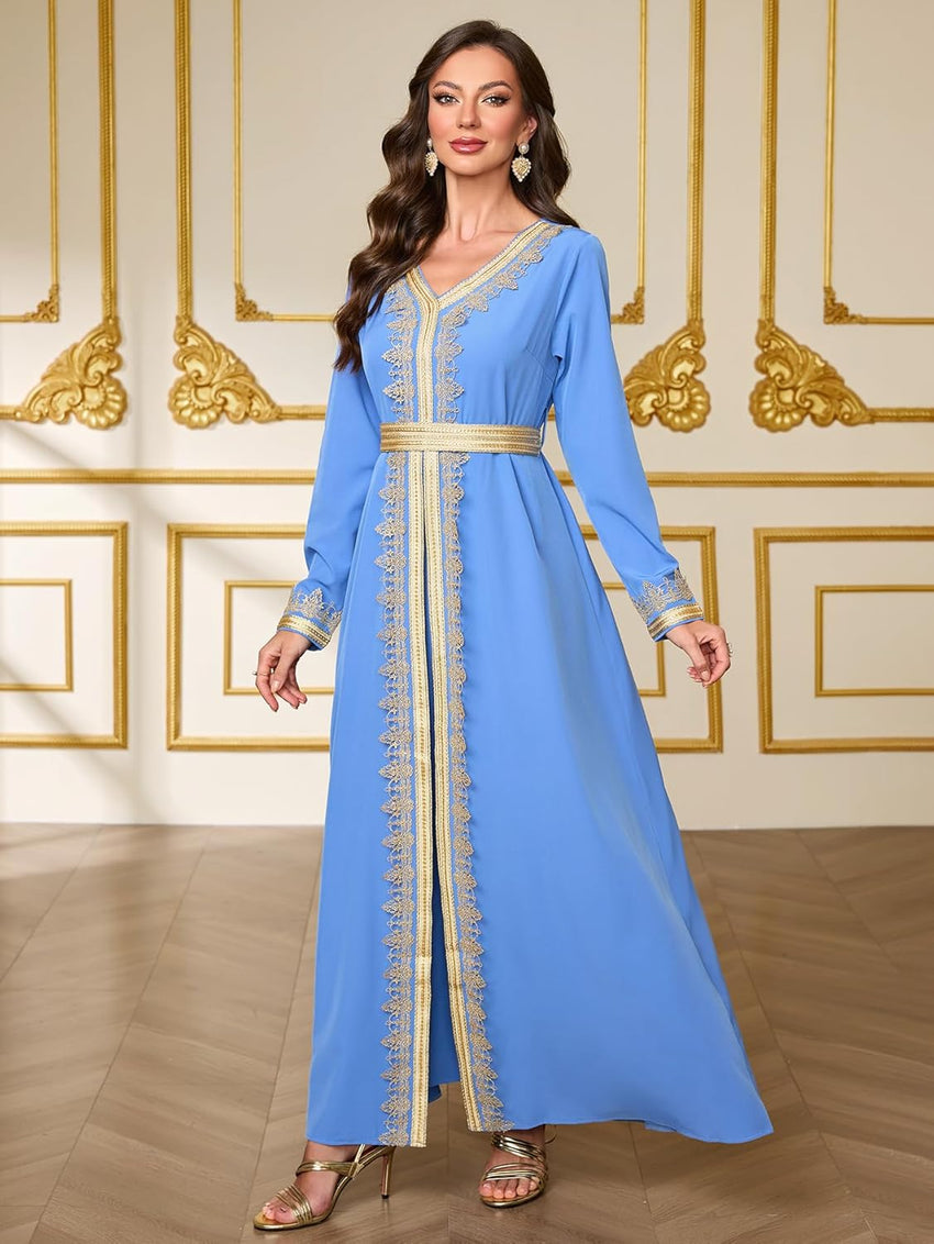 Embroidery Abayas for Women Muslim Moroccan Floral Maxi Kaftan Dress Arabic Islamic Dubai Robe Ramadan Prayer Clothes