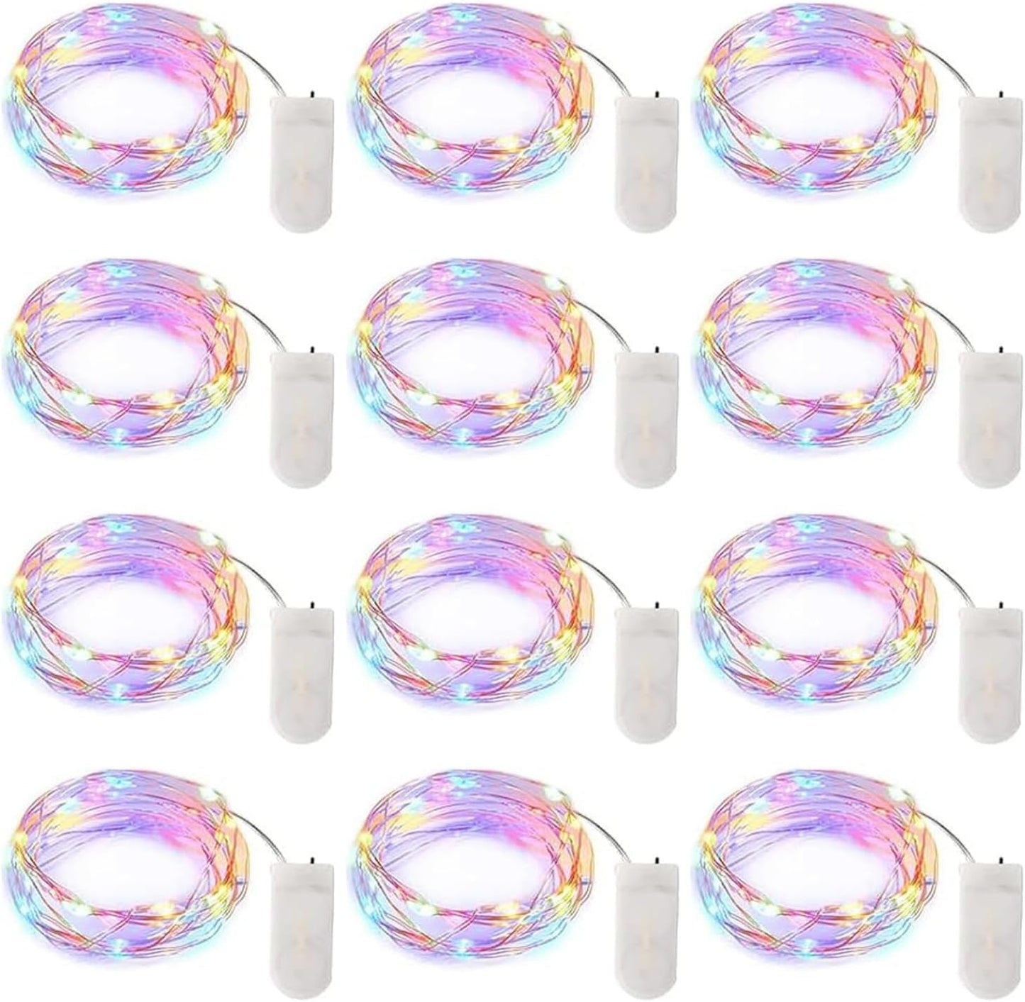 Brightown 12 Pack LED Fairy Lights Battery Operated String Lights - 7ft 20LED Waterproof Silver Wire Firefly Starry Moon Lights for DIY Crafts Wedding Table Centerpieces Party Bedroom Christmas