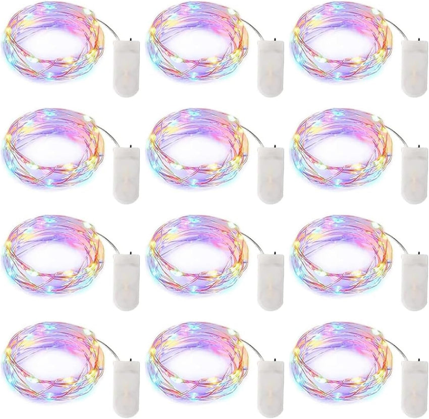 Brightown 12 Pack LED Fairy Lights Battery Operated String Lights - 7ft 20LED Waterproof Silver Wire Firefly Starry Moon Lights for DIY Crafts Wedding Table Centerpieces Party Bedroom Christmas