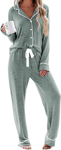 Ekouaer Women's Pajamas Long Sleeve Sleepwear Casual Button Down Loungewear Soft Pjs Set S-XXL