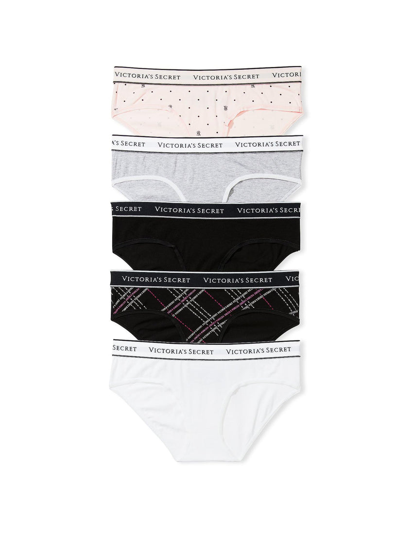 Victoria's Secret Women's Cotton Logo Hipster Underwear, Moderate Coverage Panties for Women, Multi Pack (XS-XXL)