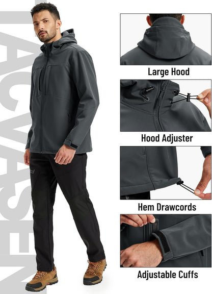 7DAY'S Men's Softshell Jacket with Hood Waterproof Tactical Fleece Coat Winter Windbreaker Lightweight Rain Jackets