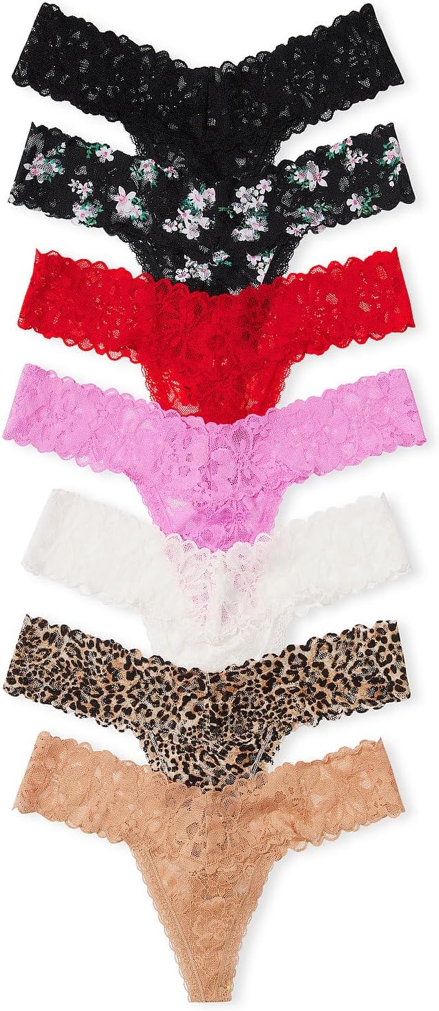 Victoria's Secret Women's Lace Thong Underwear, Panties for Women, Multi Pack (XS-XXL)