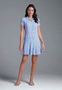 IBKUL Athleisure Wear Sun Protective UPF 50+ Icefil Cooling Romina Print Short Sleeve Godet Dress - 69931