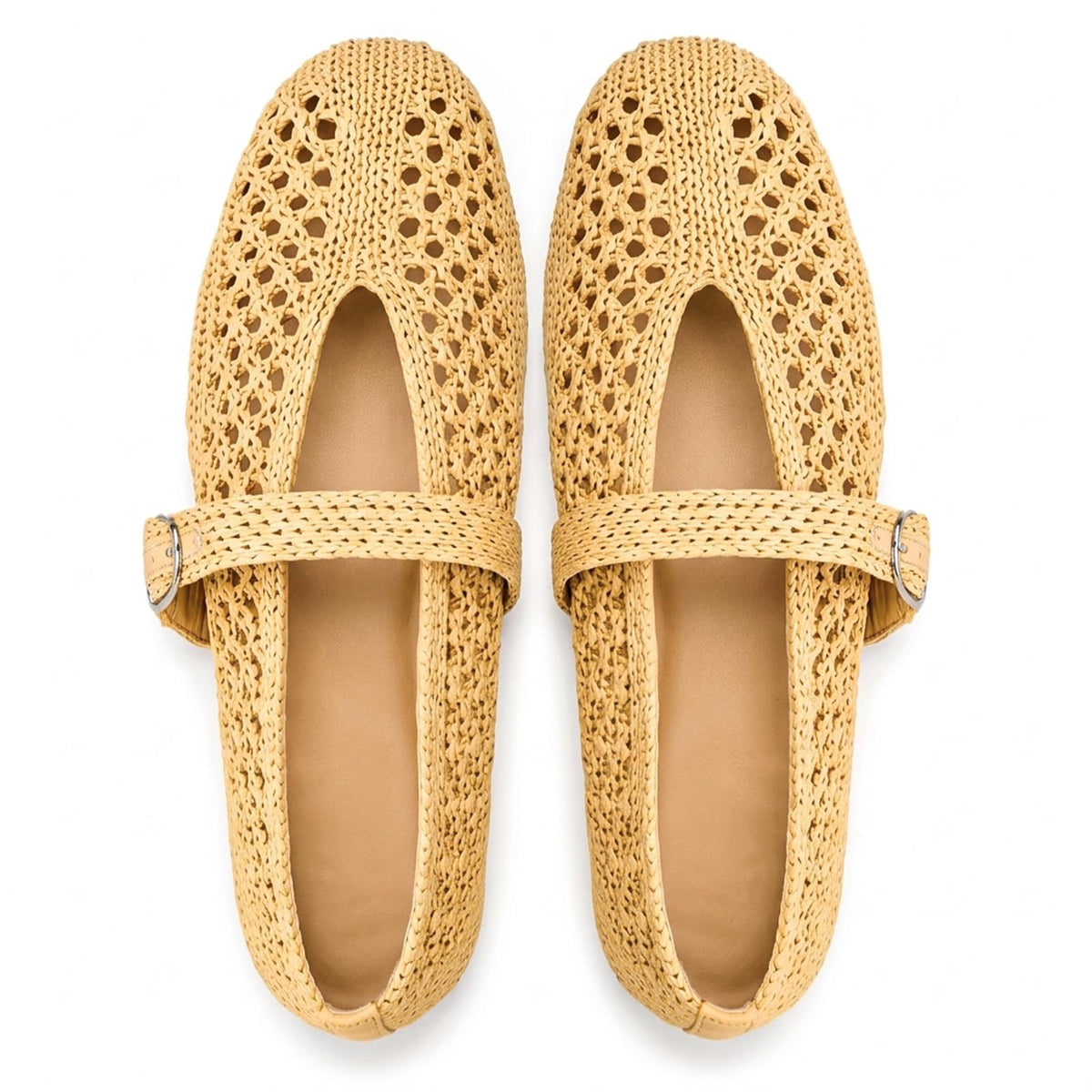 Woven Ballet Flats Women Mesh Raffia Flats Round Toe Mary Janes Comfortable Ballerina Flat Shoes