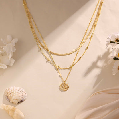 Layered Necklaces for Women, Dainty 14K Gold Plated Circle Peadant Chain Necklace Set Simple Paperclip Stacked Necklaces for Women Trendy Gold Jewelry