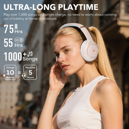 1Mii Y8+ Noise Cancelling Headphones Bluetooth, Wireless LDAC Hi-Res Audio, Custom EQ via App, 75H Playtime, Comfort Fit, Over Ear Headphones Foldable for Airplane Travel Home Office Black
