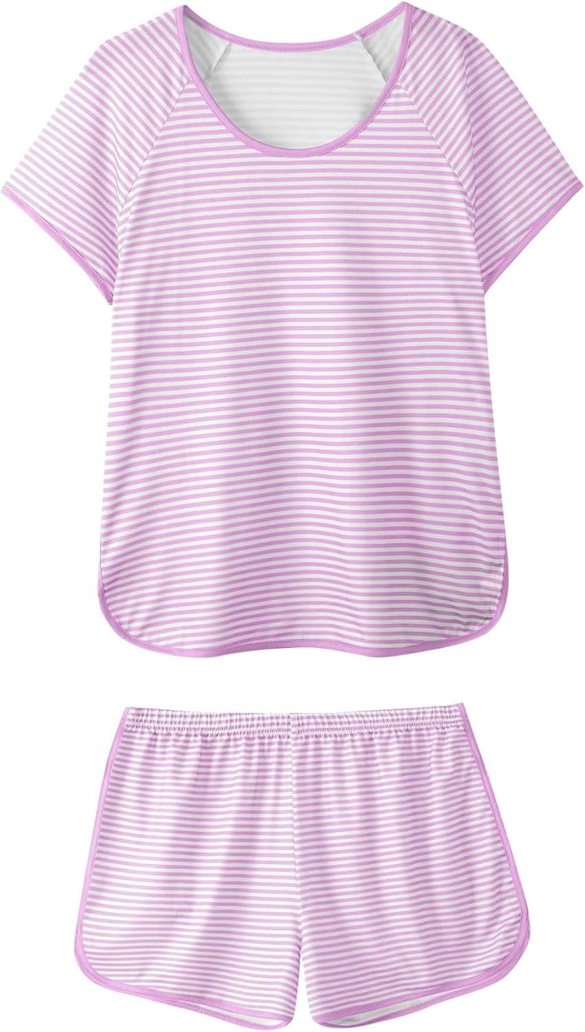 Hilinker Womens Sexy Pajama Set Ruched Lace Trim Cami and Shorts Summer Cute Pjs 2 Piece