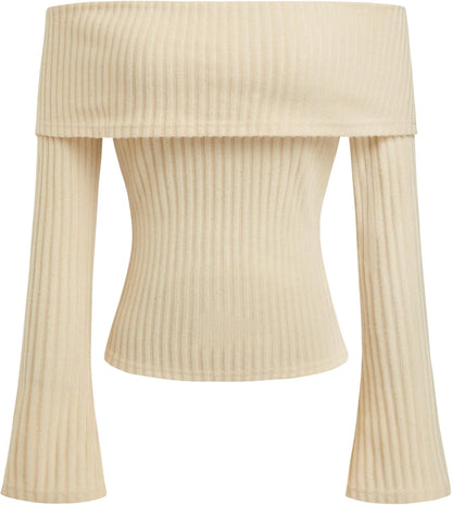 CIDER Off The Shoulder Tops for Women Long Sleeve Going Out Y2K Tops Knit Pullover Fall Outfits Trendy 2025
