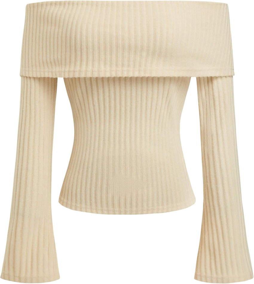 CIDER Off The Shoulder Tops for Women Long Sleeve Going Out Y2K Tops Knit Pullover Fall Outfits Trendy 2025