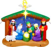 8FT Christmas Inflatables Nativity Scene, Blow Up Christmas Nativity Scene, LED Lighted The Birth of Jesus Scene Inflatables Decor, Christmas Outdoor Inflatable Decor for Xmas Yard Lawn Patio