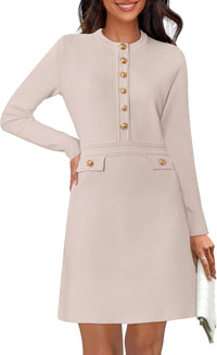 NENONA Women's 2025 Fall Sweater Dress Winter Long Sleeve Fashion Button Elegant Work Formal Cocktail Party Mini Dresses