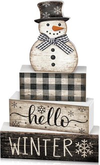4 Pcs Christmas Table Decor Wooden Hot Cocoa Decoration Christmas Centerpiece Winter Tiered Tray Decor Decorative Red Hot Cocoa Block Signs Gift Farmhouse Xmas Decoration for Home Kitchen