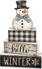 4 Pcs Christmas Table Decor Wooden Hot Cocoa Decoration Christmas Centerpiece Winter Tiered Tray Decor Decorative Red Hot Cocoa Block Signs Gift Farmhouse Xmas Decoration for Home Kitchen