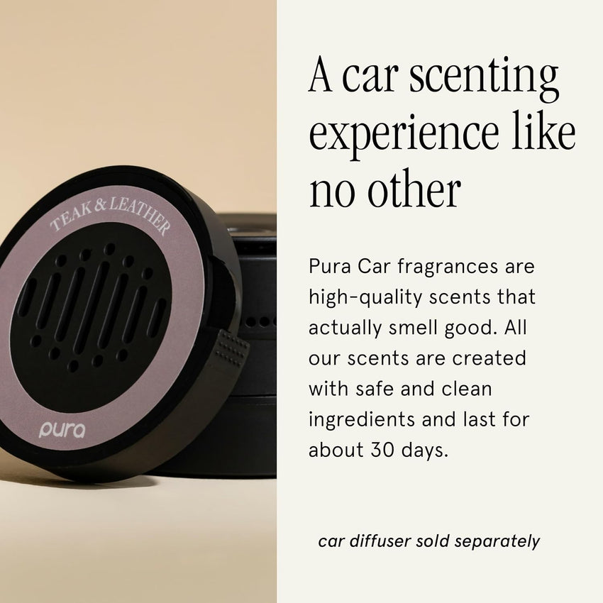 Pura Car Scent Refill - Fragrance for Pura Car Diffuser - Clean & Safe Luxury Diffuser Scent - Long-Lasting Fragrance for 30 Days of Aroma - Teak & Leather