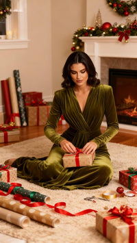 Long Sleeve Velvet Formal Dresses with Tie Long V Neck Mermaid Empire Waist Evening Prom Gowns