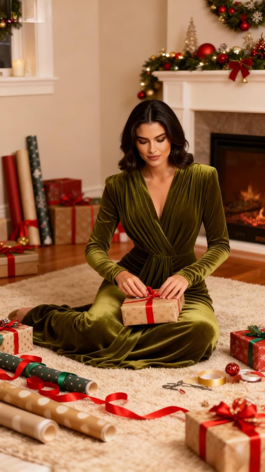 Long Sleeve Velvet Formal Dresses with Tie Long V Neck Mermaid Empire Waist Evening Prom Gowns