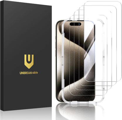 UNBREAKcable 4-Pack Screen Protector for iPhone 17, Double Shatterproof Tempered Glass [Easy Installation Frame] [9H Hardness] [99.99% HD Clear] [Case Friendly] for iPhone 6.3 inch