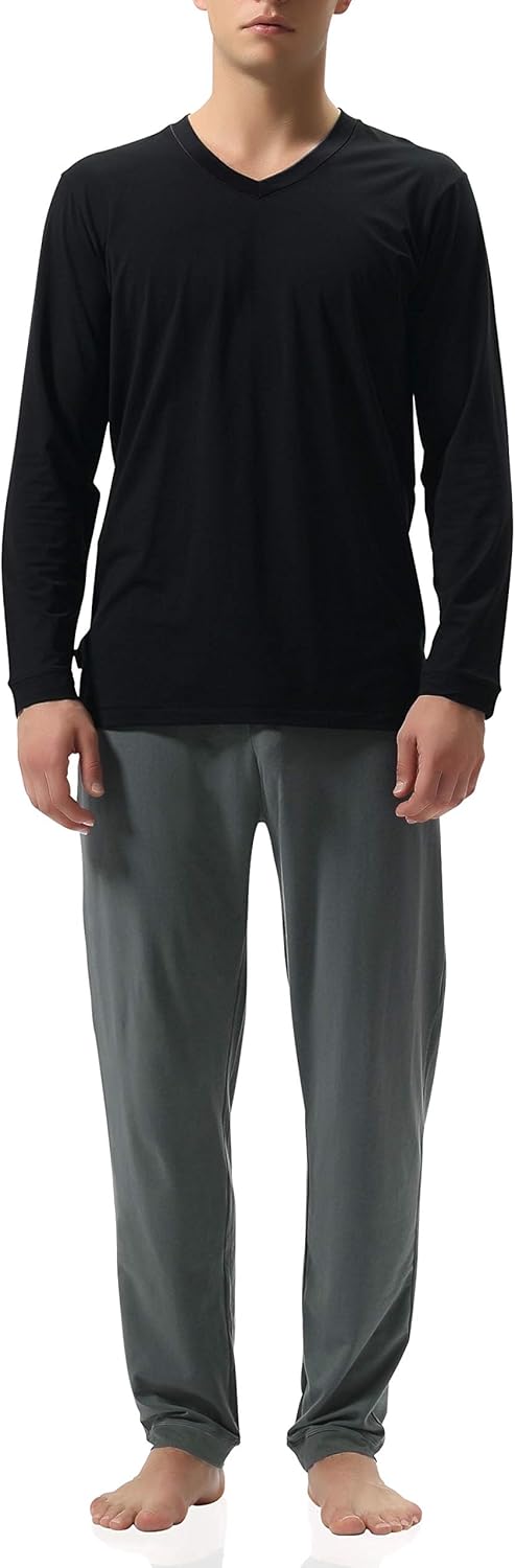 DAVID ARCHY Men's Pajamas Set Soft Cotton Long Sleeve Sleepwear Comfy Loungewear Pjs with Pockets