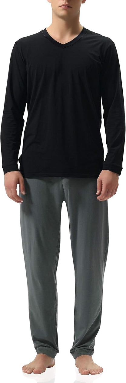 DAVID ARCHY Men's Pajamas Set Soft Cotton Long Sleeve Sleepwear Comfy Loungewear Pjs with Pockets