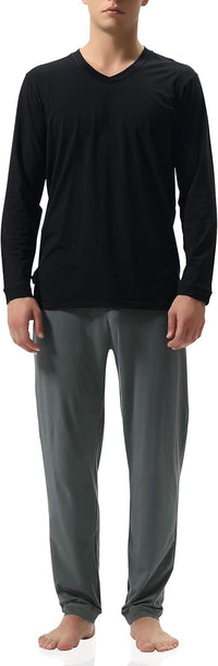 DAVID ARCHY Men's Pajamas Set Soft Cotton Long Sleeve Sleepwear Comfy Loungewear Pjs with Pockets