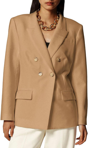 Mina Self Casual Blazer for Women 2025 Fall Double Breasted Full-Lined Long Sleeve Office Work Lightweight Elegant Pockets