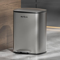 MRBIN Stainless Steel Kitchen Trash Can with Lid and Odor Filter, 13gal / 50L Step Tall Kitchen Pedal Garbage Pail, Commercial Large Rectangle Office Waste Basket for Bathroom, Garage, Eclipse Grey