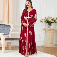 OBEEII Women's Moroccan Muslim Abaya Dress Elegant Floral Embroidery Kaftan Maxi Dress Islamic Dubai Ramadan Prayer Clothes