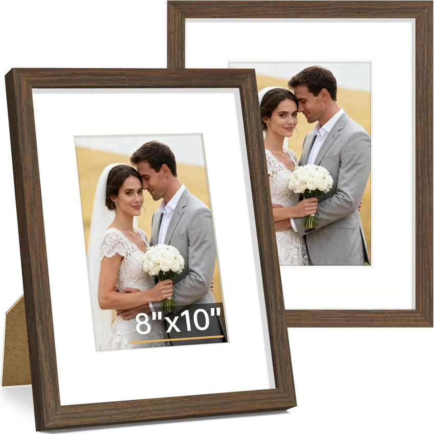 Vittanly 8x10 Picture Frame Set of 2, Solid Wood Frame for Wall or Tabletop, Display Photo 5x7 with Mat or 8x10 without Mat, Natural