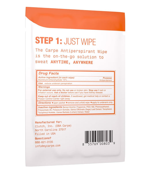 Carpe Antiperspirant Underarm Wipes for Sweat Blocking, Deodorizing, and Cleansing When You’re On the Move - 15 Residue Free, Individually Wrapped Wipes - Clean and Refreshing Scent