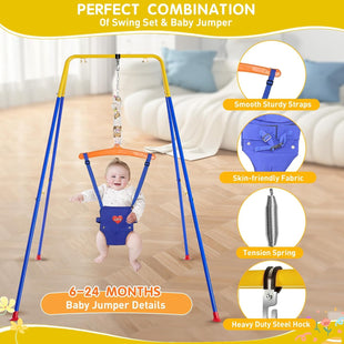 Baby Jumper with Stand, Toddler Swing Set forIndoor/Outdoor Play, Jumper for Baby 6-24 Months,Baby Jumpers and Bouncers with Adjustable Chain,Easy to Assemble & Store