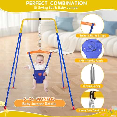 Baby Jumper with Stand, Toddler Swing Set forIndoor/Outdoor Play, Jumper for Baby 6-24 Months,Baby Jumpers and Bouncers with Adjustable Chain,Easy to Assemble & Store