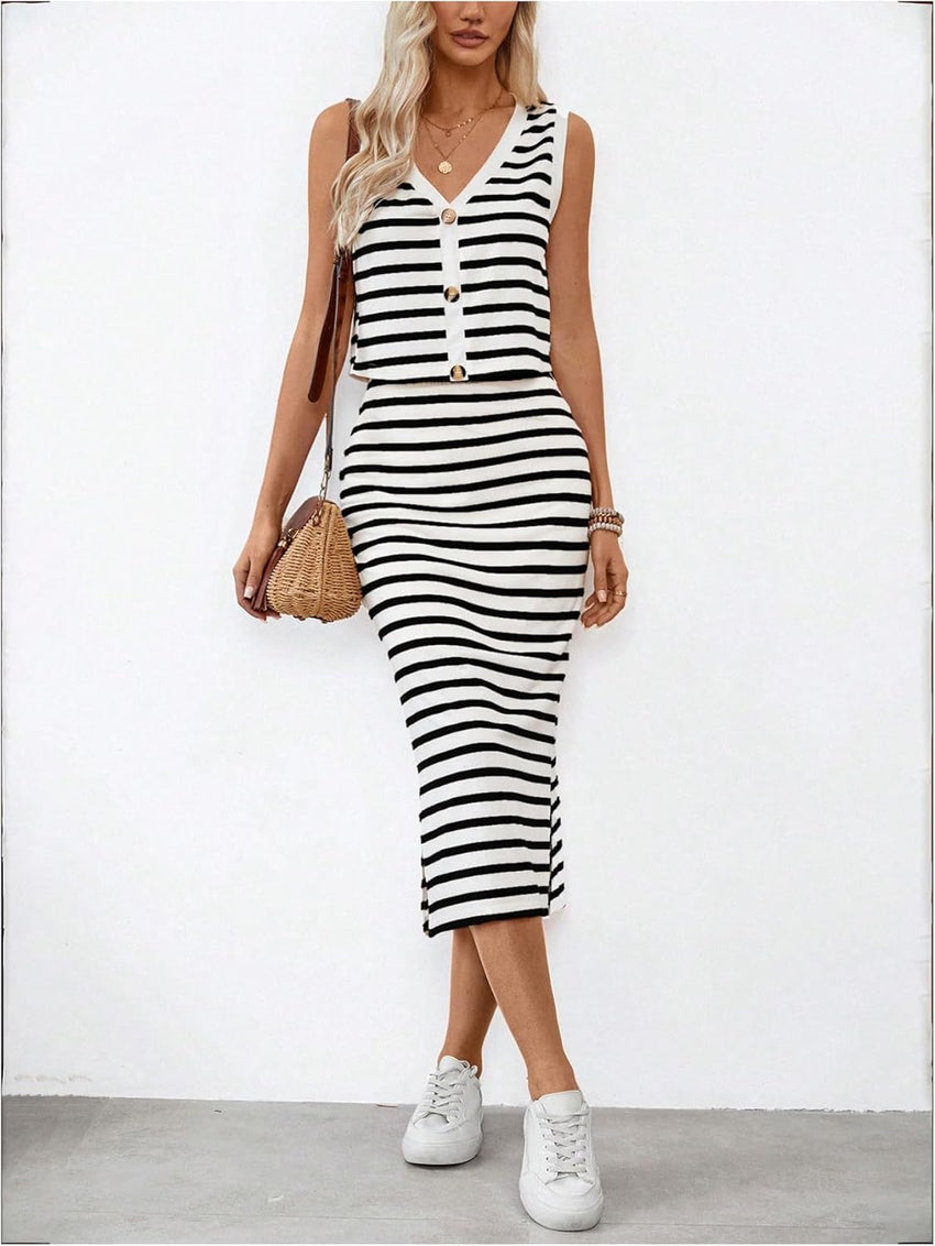 GORGLITTER Women's Skirt Sets 2 Piece Outfits Maxi Skirt and Top Set Vacation Cruise Summer Outfits