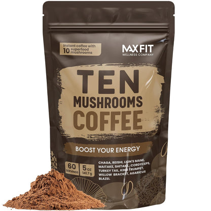 Skinny Instant Mushroom Coffee (60 Servings) Mental Focus Plus Diet Support - Turkey Tail, Maitake, Shiitake & Turmeric, Mixed With Gourmet 100% Arabica Medium Roast Instant Coffee