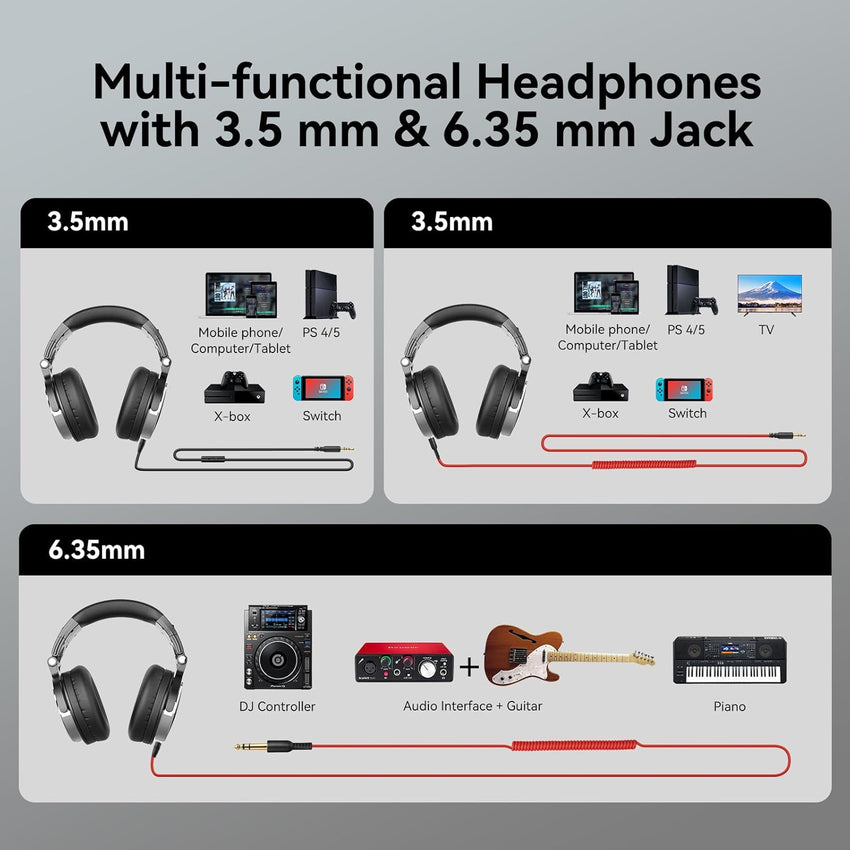 OneOdio Wired Over Ear Headphones Hi-Res Studio Monitor & Mixing DJ Stereo Headsets with 50mm Drivers and 1/4 to 3.5mm Jack for AMP Computer Recording Podcast Keyboard Guitar Laptop - Black